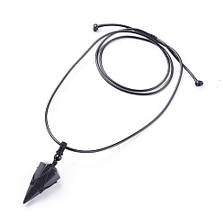 Obsidian Natural Obsidian Pendants Necklaces, with Waxed Cord and Nylon Cord, Cone, 31.18 inch~33 inch(79.2~84cm), 1.5~2mm