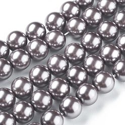 Gris Pizarra Oscura Hebras redondas de perlas de vidrio teñido ecológico, Grado A, cordón de algodón rosca, gris pizarra oscuro, 8 mm, agujero: 0.7~1.1 mm, sobre 52 unidades / cadena, 15 pulgada
