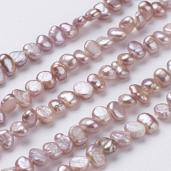 Flamingo Natural Cultured Freshwater Pearl Beads Strands, Baroque Keshi Pearl Beads, Two Sides Polished, Flamingo, 5~7x4~5x3~4mm, Hole: 0.3mm, about 76~80pcs/strand, 13.78''(35cm)