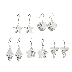 Mixed Shapes 304 Stainless Steel Geometry Dangle Earrings, Mixed Shapes, 41~53x18~26mm