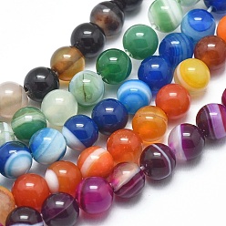 Mixed Color Natural Striped Agate/Banded Agate Beads Strands, Dyed & Heated, Round, Mixed Color, 6mm, Hole: 1.2mm, about 62pcs/strand, 14.9 inch(38cm)