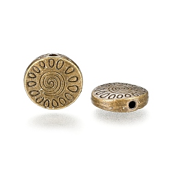 Antique Bronze Tibetan Style Alloy Beads, Cadmium Free & Lead Free, Flat Round with Vortex, Antique Bronze, 12x4mm, Hole: 1.5mm