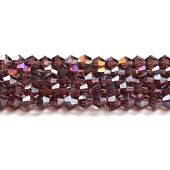 Medium Purple Transparent Electroplate Glass Beads Strands, AB Color Plated, Faceted, Bicone, Medium Purple, 3.5mm, about 108~123pcs/strand, 12.76~14.61 inch(32.4~37.1cm)