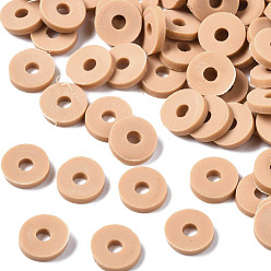 BurlyWood Eco-Friendly Handmade Polymer Clay Beads, Disc/Flat Round, Heishi Beads, BurlyWood, 6x1mm, Hole: 2mm, about 23500pcs/1000g