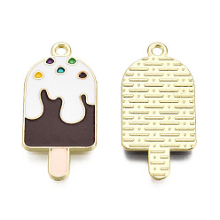 White Alloy Enamel Pendants, Cadmium Free & Lead Free, Ice Lolly Charms, Golden, White, 27x13x1.3mm, Hole: 1.6mm