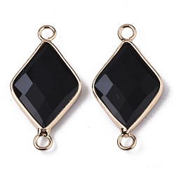 Black Stone Natural Black Stone Links Connectors, with Edge Light Gold Plated Brass Findings, Faceted, Rhombus, 29~30x15x4mm, Hole: 2.5mm