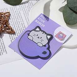 Plum Cartoon Cup with Cat Memo Pad Sticky Notes, Sticker Tabs, for Office School Reading, Plum, 70x68mm, 30 sheets/book