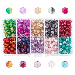 Mixed Color Round Transparent Crackle Glass Beads, Mixed Color, 6mm, Hole: 1.3mm, about 400~450pcs/box