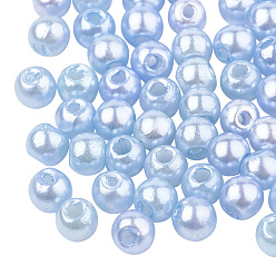 Bleu Ciel Clair Abs perles en plastique, perle d'imitation, ronde, lumière bleu ciel, 4x3.5mm, trou: 1.5 mm, environ 6000 pcs / 200 g