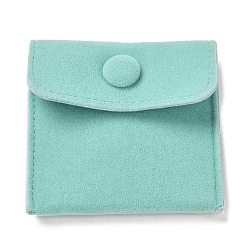 Turquoise Velvet Jewelry Storage Pouches, Square Jewelry Bags with Snap Fastener, for Earrings, Rings Storage, Turquoise, 69~70x70.5~71x9mm