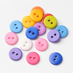 Couleur Mélangete Bonbons colorés boutons à deux trous, bouton de résine, plat rond, couleur mixte, environ 11 mm de diamètre, Trou: 1.5mm, environ 1000 pcs / sachet 