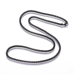 Gunmetal 304 Stainless Steel Box Chain Necklaces, with Lobster Claw Clasp, Gunmetal, 23.62 inch(60cm), 3.5mm