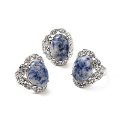 Punto Piedra Azul Anillos ajustables de jaspe punto azul natural, anillos ovalados de latón en tono platino para mujer, sin plomo y cadmio, tamaño de EE. UU. 7 3/4 (17.9 mm), 3.5~5 mm