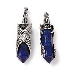 Lapis Lazuli Natural Lapis Lazuli Pendants, with Alloy Findings, Cadmium Free & Lead Free, Faceted, Bullet with Wing, 43.5~44x12.5~13x11.5~12mm, Hole: 7x5mm