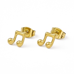Golden Vacuum Plating 304 Stainless Steel Tiny Musical Note Stud Earrings for Women, Golden, 7x7mm, Pin: 0.8mm