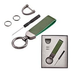 Green Genuine Leather Car Key Keychain, Universal Keychain for Men and Women, 360 Degree Rotatable with Anti-loss D-Ring, 2 Key Rings & 1 Screwdriver, Green, 9.5x2.3cm