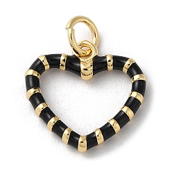 Black Brass Enamel Pendants, with Jump Ring, Long-Lasting Plated, Lead Free & Cadmium Free, Real 18K Gold Plated, Heart Charm, Black, 14x15x2mm