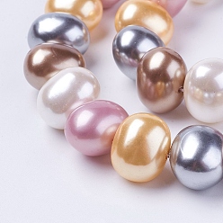 Colorful Shell Pearl Beads Strands, Oval, Colorful, 12~13x15~16x12mm, Hole: 1mm, about 30pcs/strand, 15.5 inch