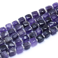 Amethyst Natural Amethyst Beads Strands, Faceted, Cube, 9~10.5x9~10.5x9~10.5mm, Hole: 1mm, about 32pcs/strand, 15.55 inch(39.5cm)