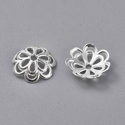 Silver Alloy Fancy Bead Caps, Cadmium Free & Lead Free, Flower, Silver Color Plated, 14x4mm, Hole: 2mm