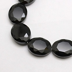 Black Crystal Glass Oval Beads Strands, Faceted, Black, 20x16x8mm, Hole: 1mm, about 35pcs/strand, 27.5 inch