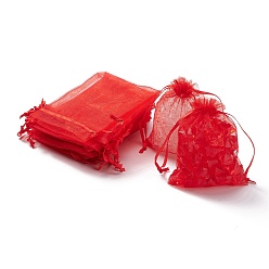 Red Organza Gift Bags with Drawstring, Jewelry Pouches, Wedding Party Christmas Favor Gift Bags, Red, 15x10cm