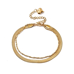 Golden 316 Stainless Steel Column Link & Herringbone Chains Multi-strand Bracelet, Double-Layer Bracelet for Men Women, Golden, 6-7/8 inch(17.5cm)