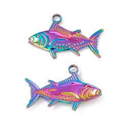 Rainbow Color Ионное покрытие (ip) 304 подвески из нержавеющей стали, рыбы прелести, Радуга цветов, 19x29x3 мм, отверстие : 3 мм