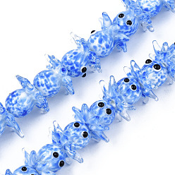Cornflower Blue Handmade Bumpy Lampwork Beads Strands, Octopus, Cornflower Blue, 15~20x22~24x22~24mm, Hole: 1.6mm, about 30pcs/strand, 17.72 inch~21.65 inch(45~55cm)