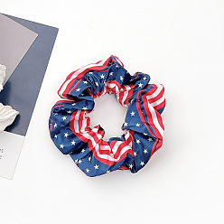 Prussian Blue 4th of July Independence Day Theme Cloth Elastic Hair Accessories, for Girls or Women, Scrunchie/Scrunchy Hair Ties, Star Pattern, Prussian Blue, 40x100mm
