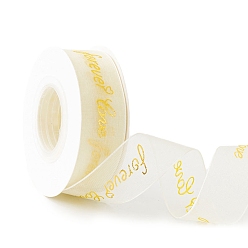 Word 10 Yards Gold Stamping Forever Love Chiffon Ribbons, Garment Accessories, Gift Packaging, Word, 1 inch(25mm)