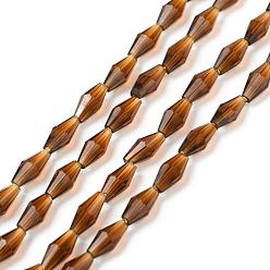 Saddle Brown Transparent Glass Beads, Faceted, Bicone, Saddle Brown, 8x4mm, Hole: 0.8mm, about 70pcs/Strand, 22.99''(58.4cm)