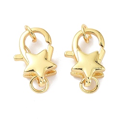 Real 18K Gold Plated Eco-Friendly Brass Lobster Claw Clasps, with Jump Ring, Star, Real 18K Gold Plated, 15.7x10.7x6mm