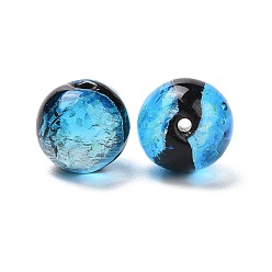 Bleu Ciel Perles en verre de feuille d'argent faites à la main , un style lumineux, brillent dans le noir, ronde, bleu ciel, 10mm, Trou: 1.4mm