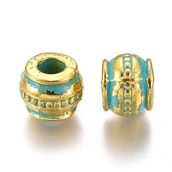 Golden & Green Patina Alloy Beads, Rondelle, Lead Free & Cadmium Free, Golden & Green Patina, 9x7.3mm, Hole: 3.7mm