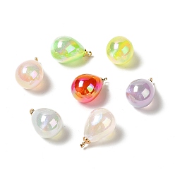 Mixed Color UV Plating Acrylic Pendants, with Light Gold Tone Brass Findings, Teardrop Charm, Mixed Color, 19.5x12mm, Hole: 1.6mm