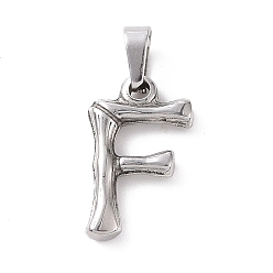 Letter F 304 Stainless Steel Pendants, Bamboo Style, Stainless Steel Color, Letter.F, 19x11x3mm, Hole: 3x7mm