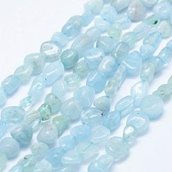 Aguamarina Perlas naturales de color turquesa hebras, piedra caída, pepitas, 5~11x4~8 mm, agujero: 1 mm, 15.3 pulgada ~ 15.7 pulgada (39~40 cm)