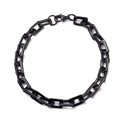 Electrophoresis Black Vacuum Plating Rectangle 201 Stainless Steel Chain Bracelets, with Lobster Claw Clasps, Electrophoresis Black, 8-1/2 inch(215mm)