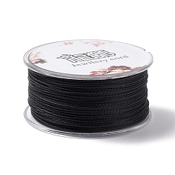 Black Round Waxed Polyester Cord, Twisted Cord, Black, 1mm, about 49.21 Yards(45m)/Roll