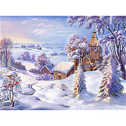 Разноцветный Diy зимний снежный дом пейзаж алмазная живопись наборы, включая стразы из смолы, алмазная липкая ручка, поднос тарелка и клей глина, красочный, 300x400 мм