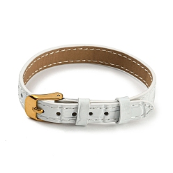 Blanc Bracelets de montre texturés en cuir, avec placage ionique (ip) doré 304 boucles en acier inoxydable, bracelets de montre bracelet réglable, blanc, 23.2x1~1.25x0.5 cm