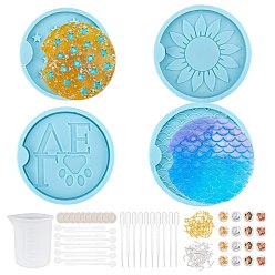 Mixed Color DIY Car Coaster Silicone Molds Kits, Zinc Alloy Cabochons, Stirring Rod, 100ml Measuring Cup Silicone Glue Tools, Disposable Latex Finger Cots, Mixed Color, 72x8.5mm, Inner Size: 60x64.5mm, 1pc