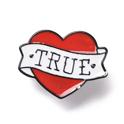 Red True Word Enamel Pin, Heart Alloy Badge for Backpack Clothes, Electrophoresis Black, Red, 21x27x1.5mm, Pin: 1.3mm