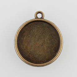 Antique Bronze Vintage Flat Round Alloy Pendant Cabochon Settings, Double-sided Tray, Cadmium Free & Nickel Free & Lead Free, Antique Bronze, Tray: 18mm, 24x21x3mm, Hole: 1.5mm, about 430pcs/kg