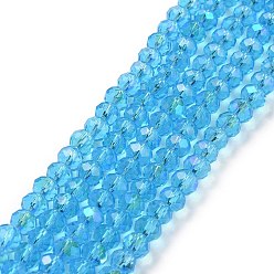 Deep Sky Blue Electroplate Glass Beads Strands, Half Rainbow Plated, Faceted, Rondelle, Deep Sky Blue, 2.5x2mm, Hole: 0.4mm, about 195pcs/strand, 11 inch(27.5cm)