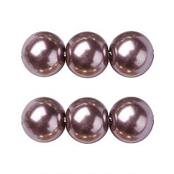 Camel Eco-Friendly Dyed Glass Pearl Round Beads Strands, Grade A, Cotton Cord Threaded, Camel, 12mm, Hole: 0.7~1.1mm, about 34pcs/strand, 15 inch