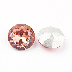 Padparadscha Pointed Back & Back Plated Glass Rhinestone Cabochons, Grade A, Faceted, Flat Round, Padparadscha, 8x4.5mm