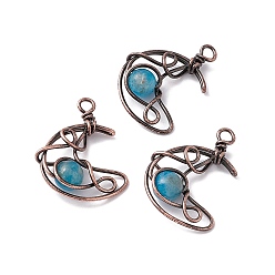 Apatite Natural Apatite Pendants, Moon Charms, with Rack Plating Red Copper Tone Brass Findings, Cadmium Free & Lead Free, 31.5~33x22x8.5mm, Hole: 2.5~3mm