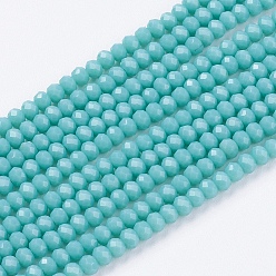 Medium Turquoise Opaque Solid Color Glass Bead Strands, Imitation Jade, Faceted, Rondelle, Medium Turquoise, 3x2mm, Hole: 0.8mm, about 185~190pcs/strand, 14.9~17.3 inch(38~44cm)